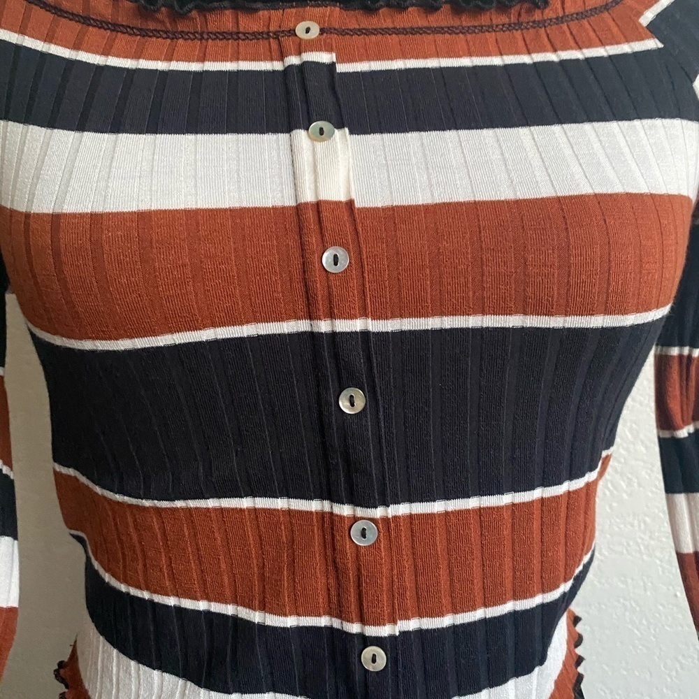 Y2k off the shoulder ribbed stripe crop L - Picture 6 of 7